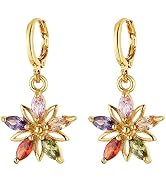 HZMAN 14K Gold Plated Sterling Silver Crystal Flower Earrings for Women Girls Cubic Zirconia Drop...