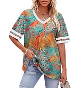 WIHOLL Womens T Shirts Loose Fit Short Sleeve Tees V Neck Color Block Summer Tops 2026 Fashion