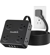 Flat Plug Power Strip with USB C, 6.5FT Flat Extension Cord - 8 AC Outlets and 4 USB(1 USB C), Po...