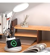 Vicsoon Desk Lamp for Home Office, LED Desk Lamp with Wireless Charger Pen Phone Holder, Dimmable...