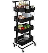 MURRI&MURRDI Fruit Vegetable Storage Basket, 4 Tier Stackable Wire Storage Baskets with Wheels Pr...