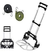 Folding Hand Truck, 165 Lbs Load Capacity Aluminium Trolley Cart with Telescoping Handle, 2 Rubbe...