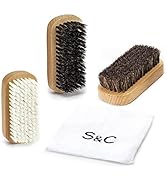 Travel Shoe Brush Set - Horsehair Brush for Polishing & Buffing, Plastic & Boar Bristles Suede Br...