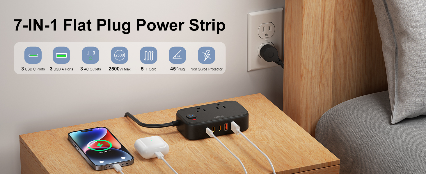 7-IN-1 Flat Plug Power Strip