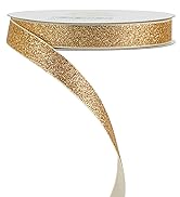 HUIHUANG Champagne Glitter Frosted Satin Ribbon Shiny Chunky Glitter Ribbon 5/8 inch x 25 Yards C...