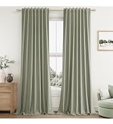 Sage Green Linen Blackout Curtains 84 Inch Length 2 Panels Set for Living Room Bedroom Back Tab T...