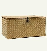 Wicker Basket with Lid, Natural Seagrass Storage Baskets for Organizing, Woven Basket for Storage...