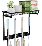 MAYZOLOP Broom Holder Wall Mount with Cleaning Supplies Organizer, Laundry Room Organization and ...