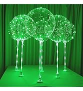 Lightsfever Green LED Balloons 6pc Light up Balloon with sticks and stands and batteries, for tab...