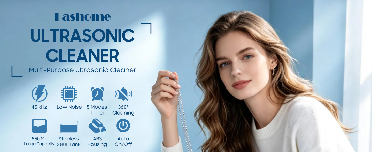45KHz Ultrasonic Jewelry Cleaner, 5 Timer & 3 Power Modes, 35W Retainer Cleaner for Jewelr