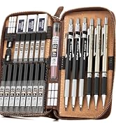 Nicpro 29PCS Metal Drafting Pencil Set with Leather Case - 0.5, 0.7, 0.9mm and 2mm Sizes, 15 Lead...