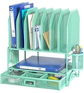 FANXIYQ Metal Desk Organizer with Sliding Drawer, 7-Section File Organizer for Desk, Desktop File...