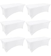 Moosfor Spandex Elastic Fitted 6FT Rectangle Tablecloth 6 Pack, Stretch Washable Reusable Table C...