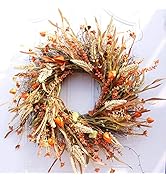Dseap Wreath - 24 Inch Fall Wreath, Straw Wreath, Farmhouse Door Wreaths for Front Door Autumn, D...