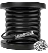 CELYND Black Vinyl Coated Cable - 304 Stainless Steel Wire Rope 1/16 Inch Overmolded to 3/32 Inch...