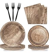 96 Pcs Rustic Wooden Tree Party Supplies Tableware Set Lumberjack Party Decorations Camping Hunti...