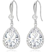 EVER FAITH Wedding Dangle Drop Earring for Bride, Elegant Birthstone Cubic Zirconia Teardrop Part...
