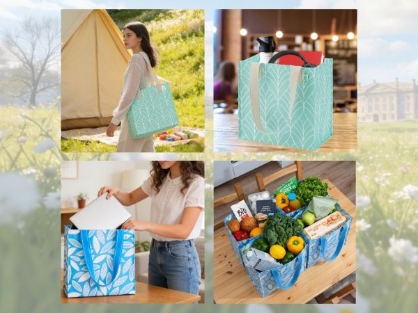 reusable bags with handles, grocery cart bags, nanobag, grocery tote