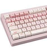 COOMICKEY Cute Cat Keycaps - Pink & White PBT Keycaps, Mao Profile, 134 Keys, Dye-Sublimation Com...