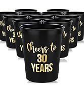 Cheers to 30 Years Cups, 30th Birthday Party Cups, Set of 12, 16oz Black and Gold Stadium 30th Bi...