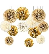 12pcs Gold Gradient Tissue Paper Pompoms,Gold Dot White Hanging Paper Pom Poms for Wedding Birthd...