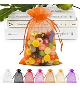 ANZNKU 50 Pack Organza Bags 5 x 7 Inch, Orange Mesh Favor Bags Drawstring for Candy Jewelry Sache...