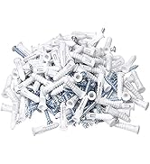 HANGDONE Ribbed Wall Anchors #8-#10 1-Inch with Screws 100-Pack, White, Plastic Anchor for Drywal...