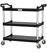 TUFFIOM Plastic Service Utility Cart with Wheels,Heavy Duty 450lbs Capacity, 3-Tier Commercial Ro...