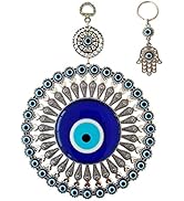 Erbulus Large Glass Turkish Blue Evil Eye Wall Hanging Ornament with Little Hearts – Turkish Naza...