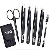 TsMADDTs Tweezers Set and Curved Scissors, Professional Stainless Steel Tweezers for Women and Me...