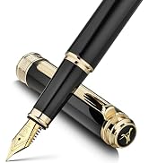 MCNTEIK 317 Fountain Pen,Stunning Luxury Black Piano Lacquer,18K Gilded Nib(Fine),Gorgeous 24K Go...
