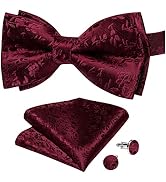DiBanGu Black Gold Paisley Bow Tie for Men Adjustable Pretied Bow Tie Handkerchief Cufflinks