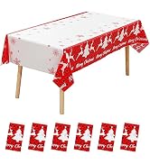JHDZDHY 6 Pack Christmas Moose Deer Tablecloth Disposable Christmas Plastic Tablecloth Table Cove...