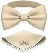 Adam Young Men's Bow Ties with Handkerchief & Cufflinks Pre-Tied Style Formal Satin Classic Bowti...