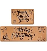chiazllta Merry Christmas Kitchen Rugs Set of 2, Xmas Tree Reindeer Floor Rugs and Mats Happy New...