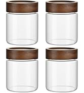 MOLADRI 12 oz/350 ml Clear Glass Storage Canister with Airtight Wooden Lid, 4 Pack Small Overnigh...