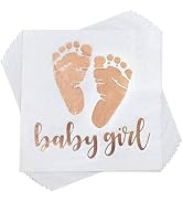 Trgowaul 100 Pack Baby Girl Shower Napkin Rose Gold Baby Girl Letters and Baby Footprint Pattern ...