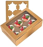 Jucoan 50 Pack Kraft Cupcake Box with Insert and Window Hold 6 Standard Cupcake, Food Grade Cupca...