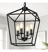 4 Light Chandelier, Industrial Ceiling Light Black Lantern Light Fixtures with Farmhouse Metal Ca...