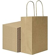 Sturdy 5.25x3.25x8 inch 100 Pack Small Paper Bags with Handles Bulk, Bagmad Brown Kraft Bags, Gif...
