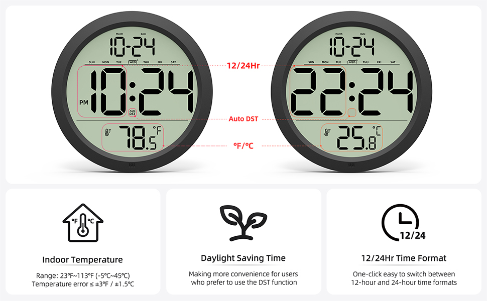 INDOOR TEMPERATURE | AUTO DST | 12/24Hr