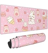 Kawaii Rabbit Strawberry Gaming Mouse Pad Extended Large Mouse Mat 31.5 X 11.8 Inch Nonslip Rubbe...