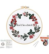 Louise Maelys Cross Stitch Kit Full Range DIY Floral Wreath with Funny Sayimg Embroidery Kit for ...