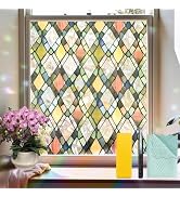 Bloss Stained Glass Window Film for Glass,Rainbow Windows Privacy Film, UV & Heat Blocking Static...