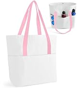 MAFYE Canvas Tote Bag with Pockets, 12oz Cotton Tote Bags Bulk for Women, Sublimation Blanks W/Lo...