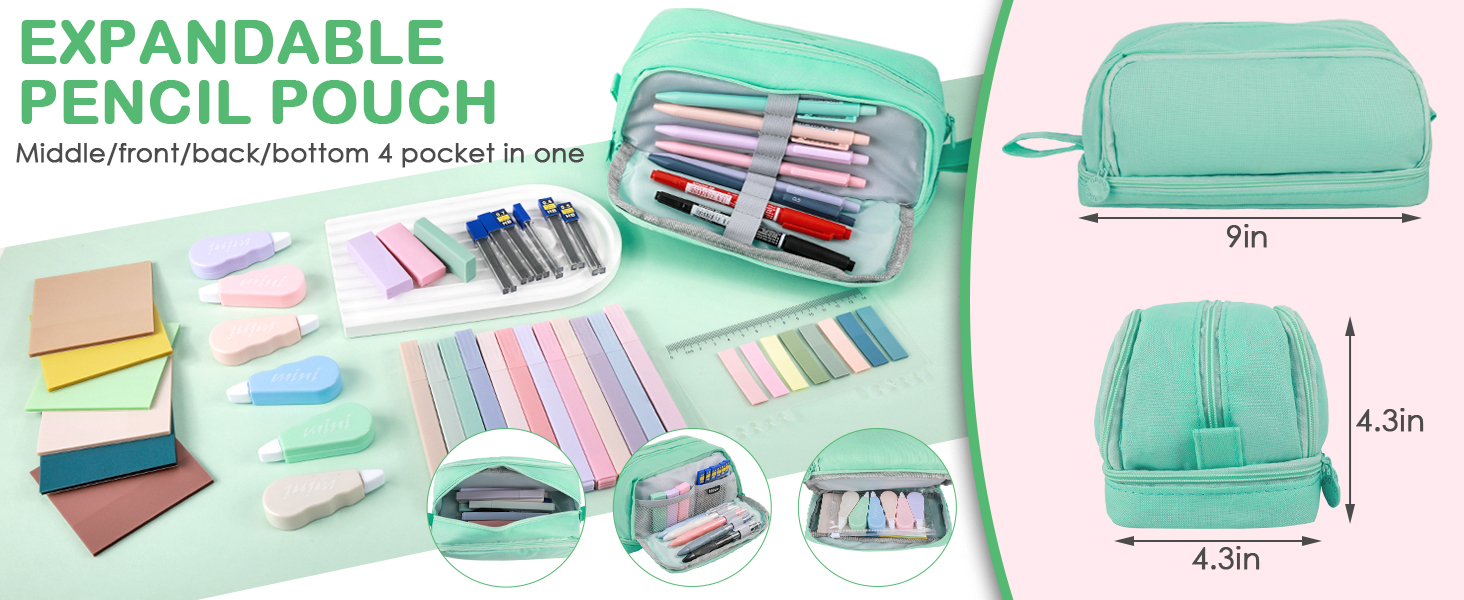 school supplies aesthetic stationery set mechanical pencil case pouch bag gel pens refills marker
