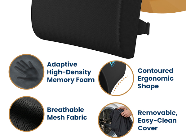 Lumbar Support Pillow Office Chair Memory Foam Back Cushion Car Seat Posture