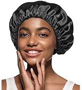 Alnorm Satin Sleep Cap Double-Sided Adjustable Hair Bonnet for Girls Black