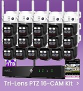 xmartO 16CH 16Pcs 6MP Tri-Lens PTZ Security Camera System, 16CH 4K WiFi 6 Mesh NVR with 1TB NVR, ...