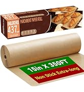 Unbleached 15x350 ft Parchment Paper Roll, 437 Sq.Ft, Non Stick Brown Extra Long Baking Paper She...
